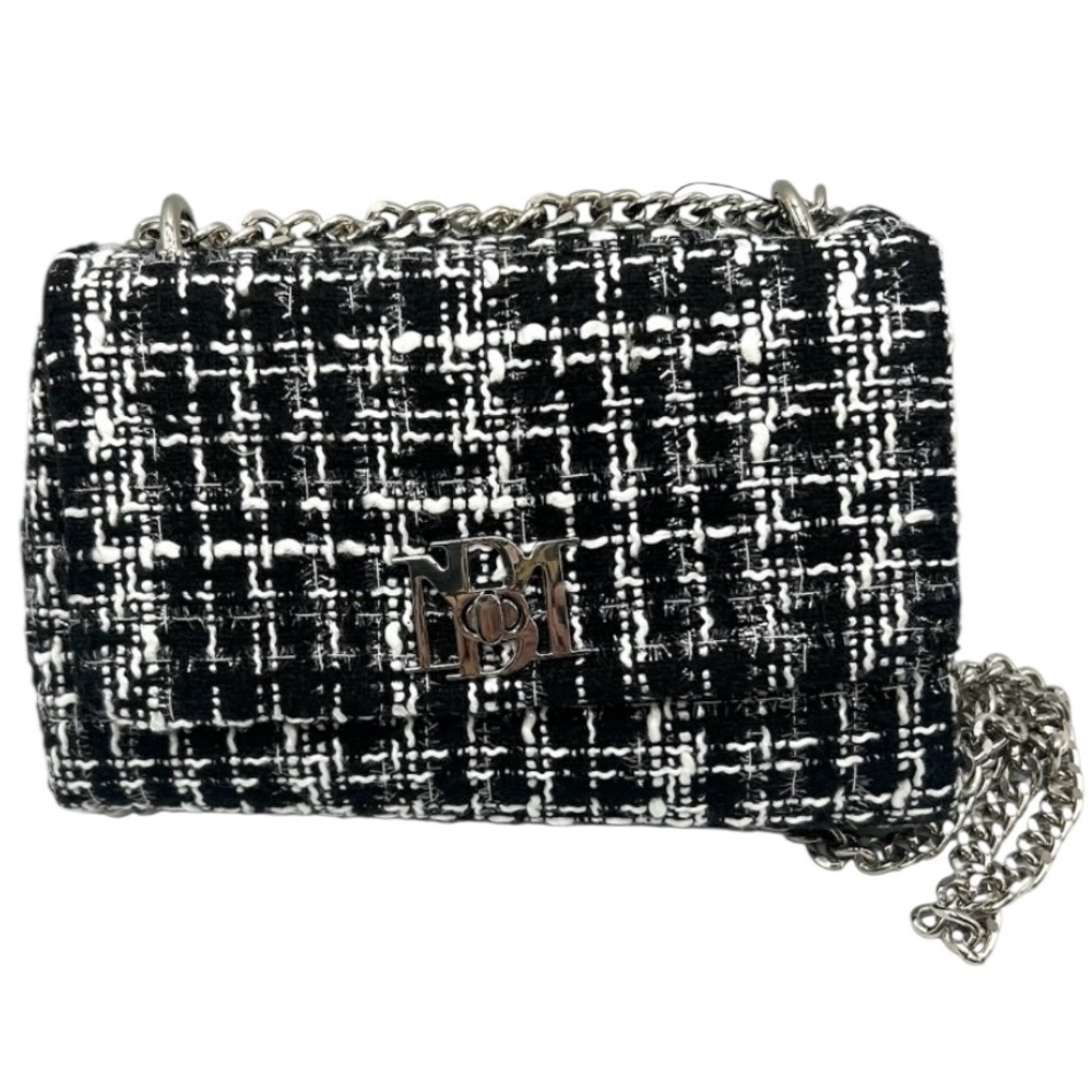 Badgley Mischka NWT Chic Black and White Tweed Chain Bag